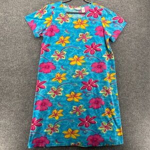 Anna Maxwell Dress Size 1X Blue Floral Short Sleeve Hawaiian House Patio Mumu